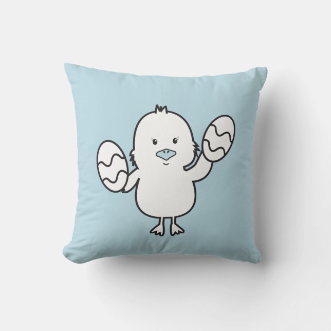 Pastel Blue Cute Easter Chick & Eggs Illustration  Cushion (Front)