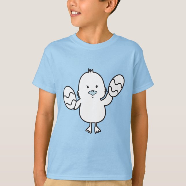 Pastel Blue Cute Easter Chick & Eggs Illustration  T-Shirt (Front)