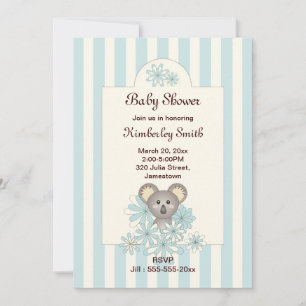 Pastel Blue Cute Koala Boy Baby Shower Invitation