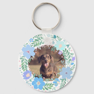 Pastel Blue Dachshund Personalised Name & Photo Key Ring