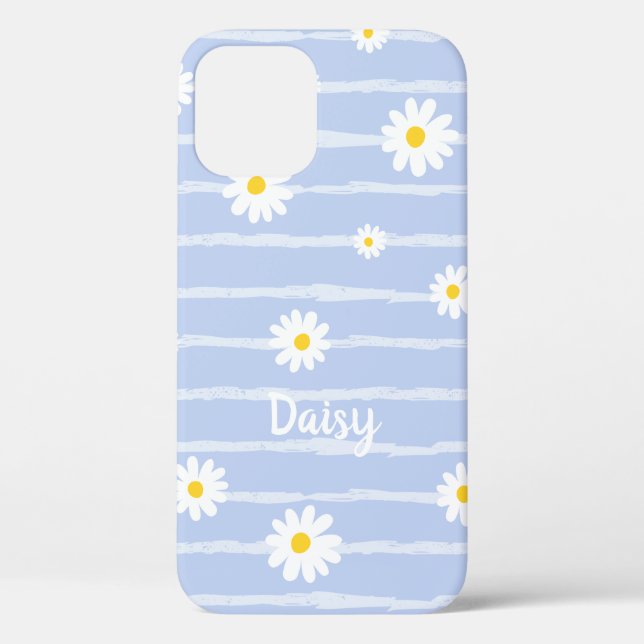 Pastel Blue Daisy Flowers Striped Pattern Custom Case-Mate iPhone Case (Back)