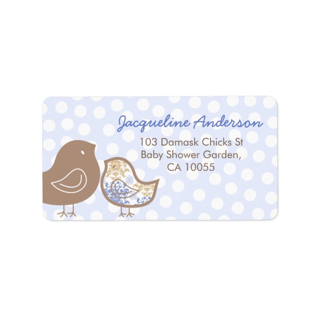 Pastel Blue Damask Chicks Boy Baby Shower Address Label (Front)