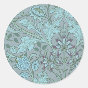 Pastel Blue Decorative Flowers Classic Round Sticker