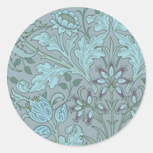 Pastel Blue  Decorative Flowers Classic Round Sticker (Front)
