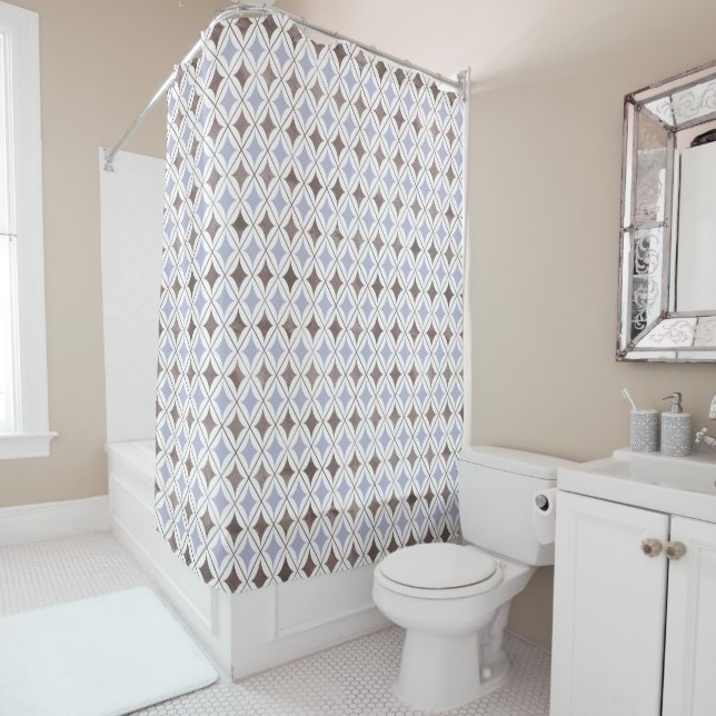 PASTEL BLUE DIAMOND  ELEGANT PATTERN SHOWER CURTAIN (In Situ)
