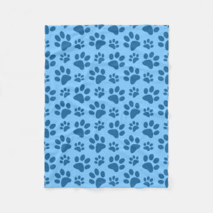 Pastel blue dog paw print pattern fleece blanket