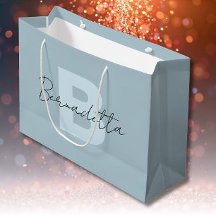 Pastel Blue Elegant Handwritten Name Script Large Gift Bag