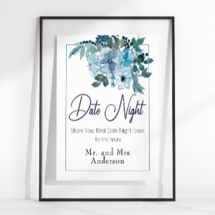 Pastel Blue Elegant Roses Wedding Date Night Sign