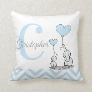 Pastel Blue Elephant Personalised Baby Boy Pillow