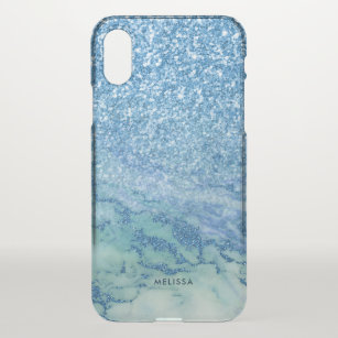 Pastel-Blue Faux Glitter & Faux Marble Ombre iPhone X Case