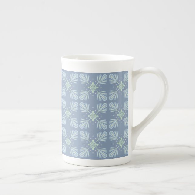 Pastel blue floral abstract repeat  bone china mug (Right)