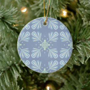 Pastel blue floral abstract repeat ceramic ornament