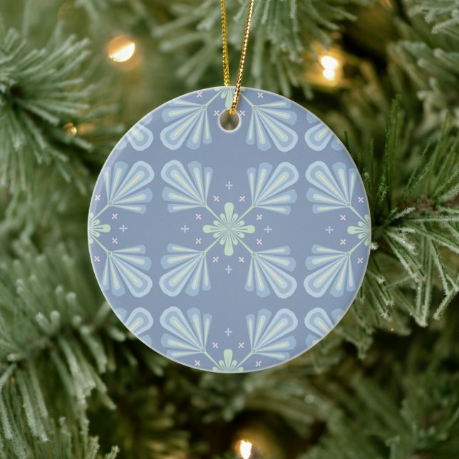 Pastel blue floral abstract repeat  ceramic ornament (Tree)