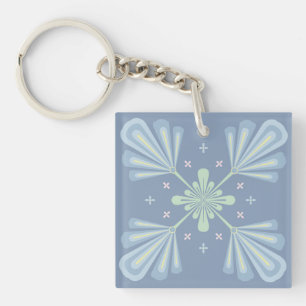 Pastel blue floral abstract repeat key ring