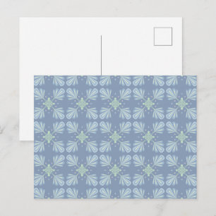 Pastel blue floral abstract repeat postcard