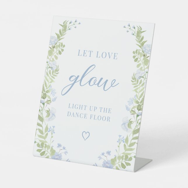 Pastel Blue Floral Boho Wedding Let Love Glow Sign (Front)