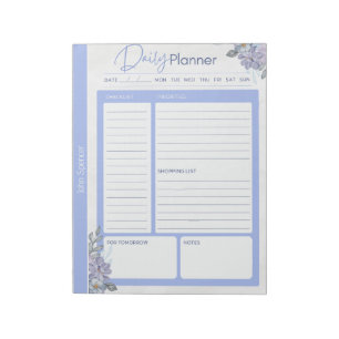 Pastel Blue Floral Daily Planner Notepad