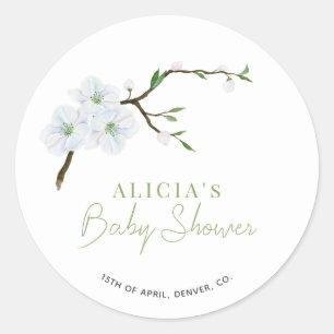 Pastel blue floral elegant boy baby shower classic round sticker