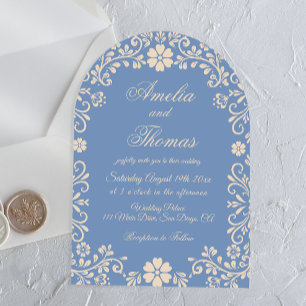 Pastel Blue Floral Elegant Wedding Invitation