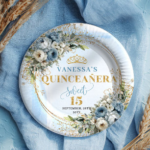 Pastel Blue Floral Eucalyptus Gold Custom Plates