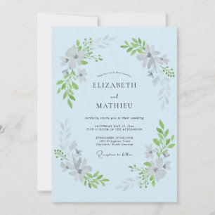 Pastel Blue Floral Flourish Wedding Invitation