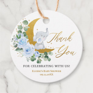 Pastel Blue Floral Greenery Elephant Thank You  Fa Favour Tags