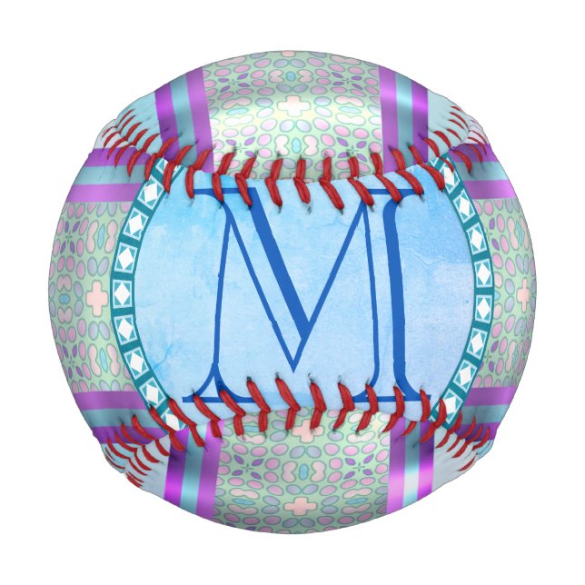 Pastel Blue Floral Monogram Baseball (Front)