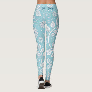 Pastel Blue Floral Pattern Leggings