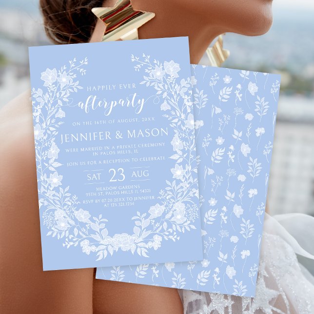 Pastel blue floral wreath ever after party wedding invitation (Creator Uploaded)