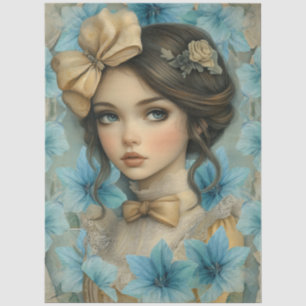 Pastel Blue Florals & Girl with Flower in Her Hair Tissue Paper