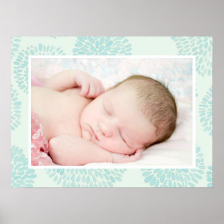 Pastel Blue Flower Pattern Custom Baby Photo Poster