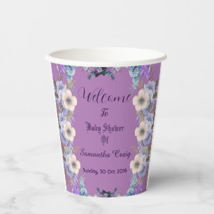 Pastel Blue Flowers Buds Purple Lilac Baby Shower Paper Cups