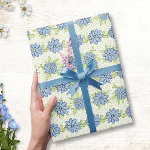 Pastel Blue Flowers Floral Spring Wrapping Paper