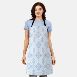 Pastel Blue Geometric Floral Pattern Apron