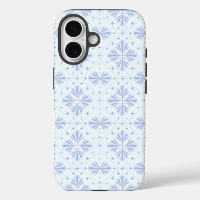 Pastel Blue Geometric Floral Pattern Case-Mate iPhone Case (Back)