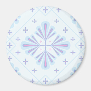 Pastel Blue Geometric Floral Pattern Magnet