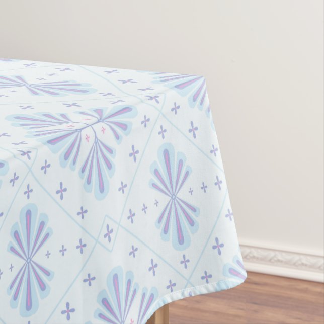 Pastel Blue Geometric Floral Pattern Tablecloth (In Situ)