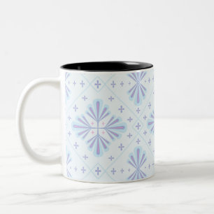Pastel Blue Geometric Floral Pattern Two-Tone Coffee Mug