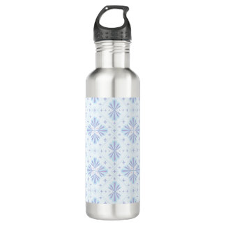 Pastel Blue Geometric Floral Repeat Pattern  710 Ml Water Bottle