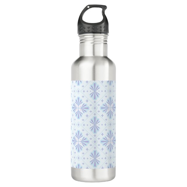 Pastel Blue Geometric Floral Repeat Pattern  710 Ml Water Bottle (Front)