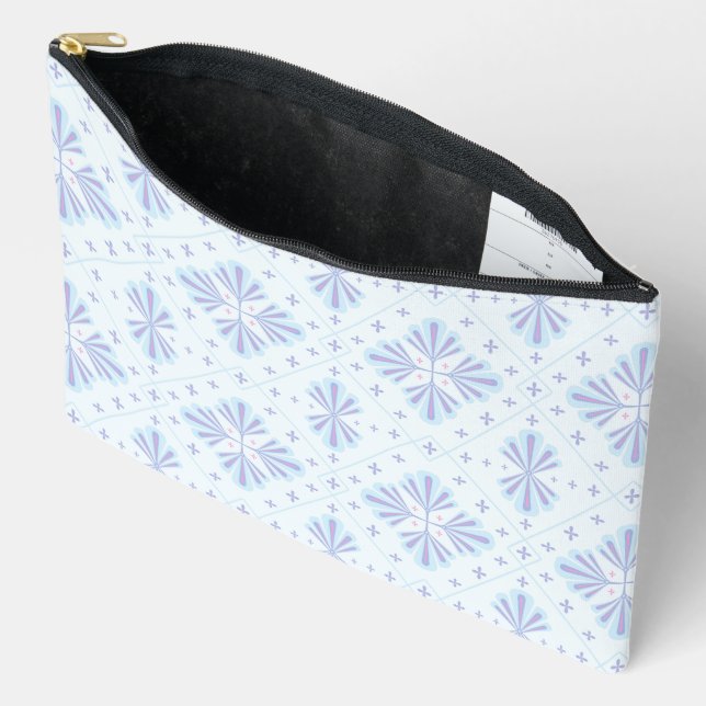 Pastel Blue Geometric Floral Repeat Pattern  Accessory Pouch (Open)