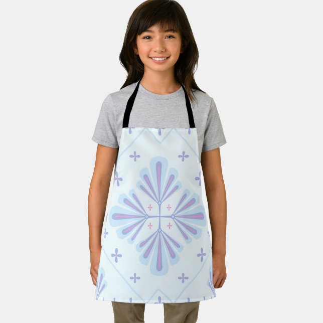 Pastel Blue Geometric Floral Repeat Pattern  Apron (Insitu)