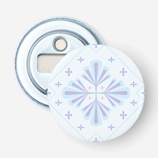 Pastel Blue Geometric Floral Repeat Pattern  Bottle Opener (Front)