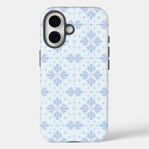Pastel Blue Geometric Floral Repeat Pattern iPhone 16 Case