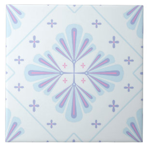 Pastel Blue Geometric Floral Repeat Pattern Ceramic Tile