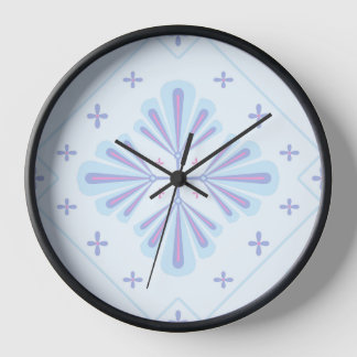 Pastel Blue Geometric Floral Repeat Pattern  Clock