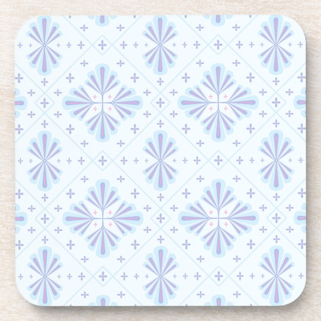 Pastel Blue Geometric Floral Repeat Pattern  Coaster (Front)