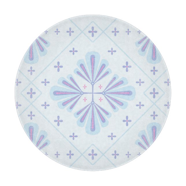 Pastel Blue Geometric Floral Repeat Pattern  Cutting Board (Front)