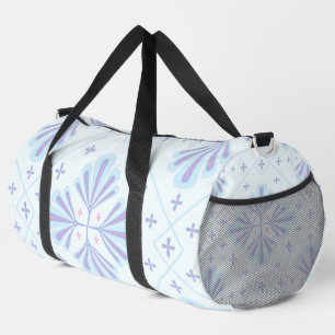 Pastel Blue Geometric Floral Repeat Pattern Duffle Bag