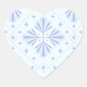 Pastel Blue Geometric Floral Repeat Pattern  Heart Sticker